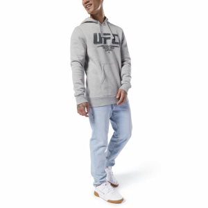 Bluza Z Kapturem Męskie Reebok UFC Fan Gear Szare PL 63WRYNZ